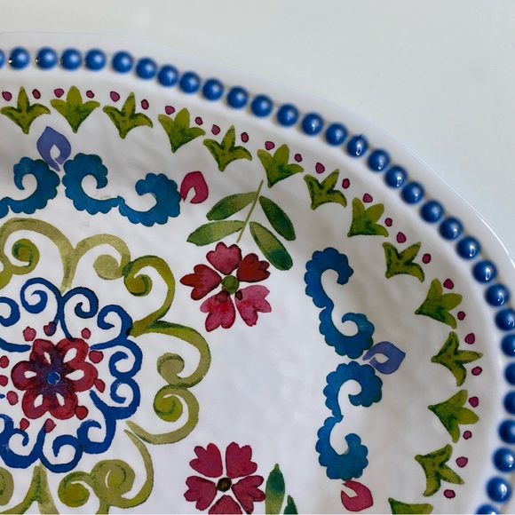 TOMMY BAHAMA Melamine Oval serving Platter Painted Flowers Green Blue Red 17.5” - Picture 4 of 16